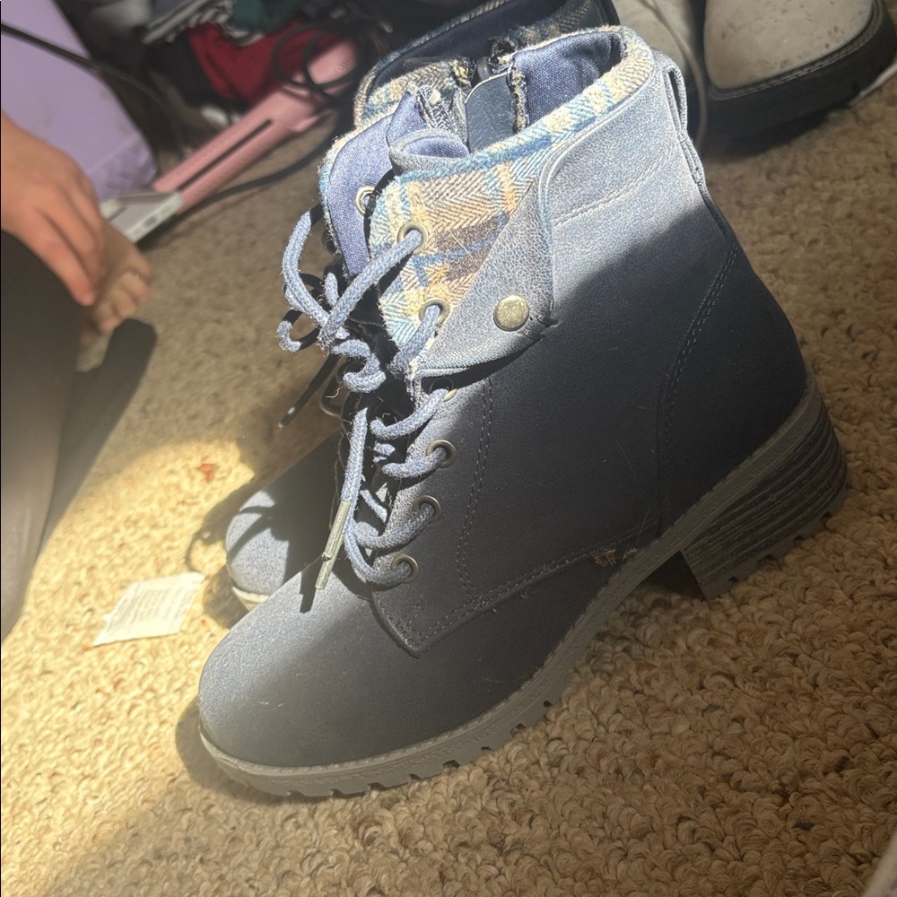 Stylish Blue Lace-Up Ankle Boots